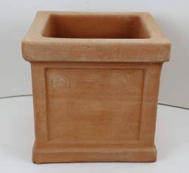 Terracotta Impruneta Cubo Liscio Con Bordo 34x34x32,5cm Form Quadrat ohne Verzierung Blumentopf, Gefäß, Würf 34cm