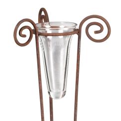 Regenmesser mit Glas Höhe 100 cm 3-Bein Edelrost, Erdspiess 19 cm 