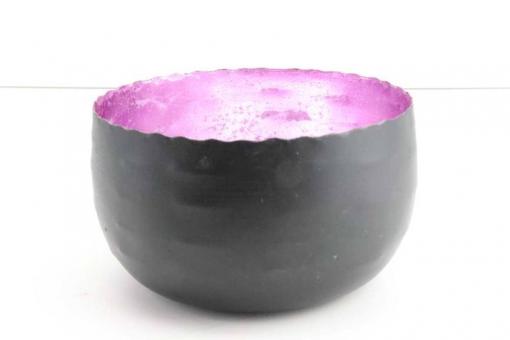 Teelichthalter aus Metall Ø 16cm H9cm Farbe matt schwarz, innen mit ROSA-Farbfolie aus gekleidet, standfest und se rosa