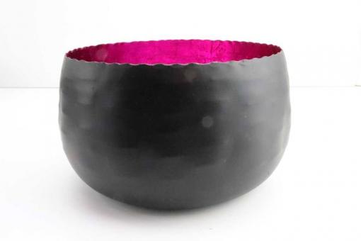 Teelichthalter aus Metall Ø 20cm H 11,5cm Farbe matt schwarz, innen mit PINK-Farbfolie aus gekleidet, standfest und se pink