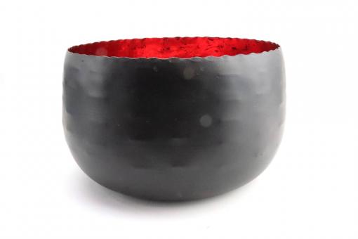 Teelichthalter aus Metall Ø 20cm H 11,5cm Farbe matt schwarz, innen mit ROT-Farbfolie aus gekleidet, standfest und seh rot